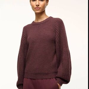 STAUD Rich Burgundy Crew Neck Sweater